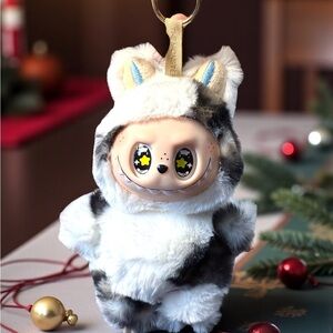 Custom White and Black Cow Fantasy Plushie Keychain